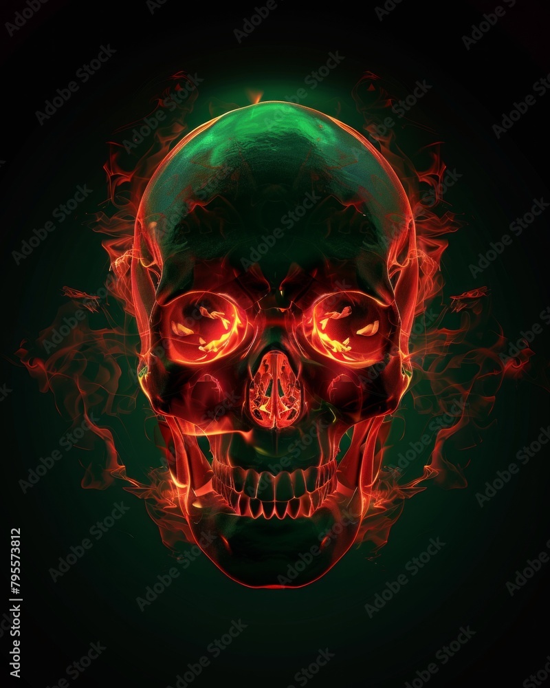 Halloween scary scull with smoke in fire Halloween scary scull with smoke in fire