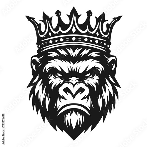 Gorilla in crown logotype vector silhouette isolated on white background