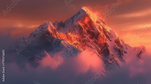 Mountain silhouette against pink sky with clouds