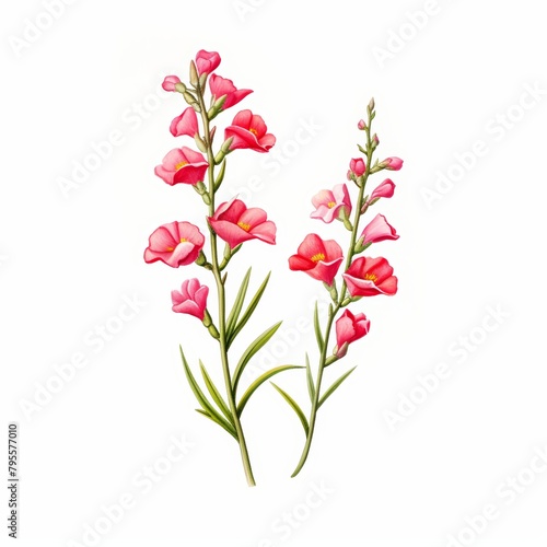 Soft and ethereal watercolor painting of snapdragon flowers, beautifully isolated against a crisp white backdrop, water color, drawing style, isolated clear background © JP STUDIO LAB