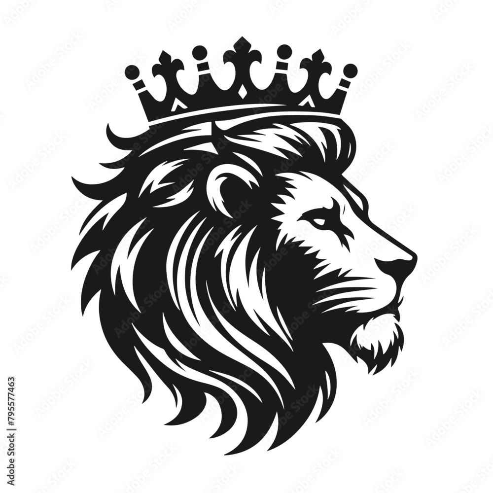 Lion in crown logotype vector silhouette on white background