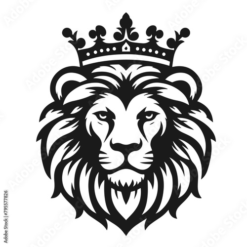 crown on lion head logotype vector silhouette isolated on white background