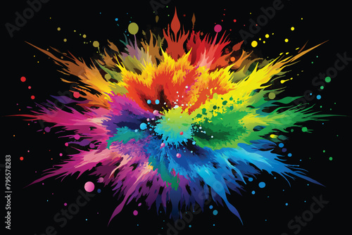 colorful rainbow holi paint color powder explosion vector  isolated wide black panorama background