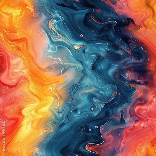 Abstract fluid art background with swirling patterns of vibrant colors, resembling the cosmic beauty of galaxies and nebulae. There is an ethereal glow emanating from within the swirls. 