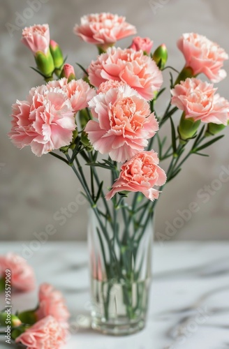 Pink Flowers Filled Vase on Table © yganko
