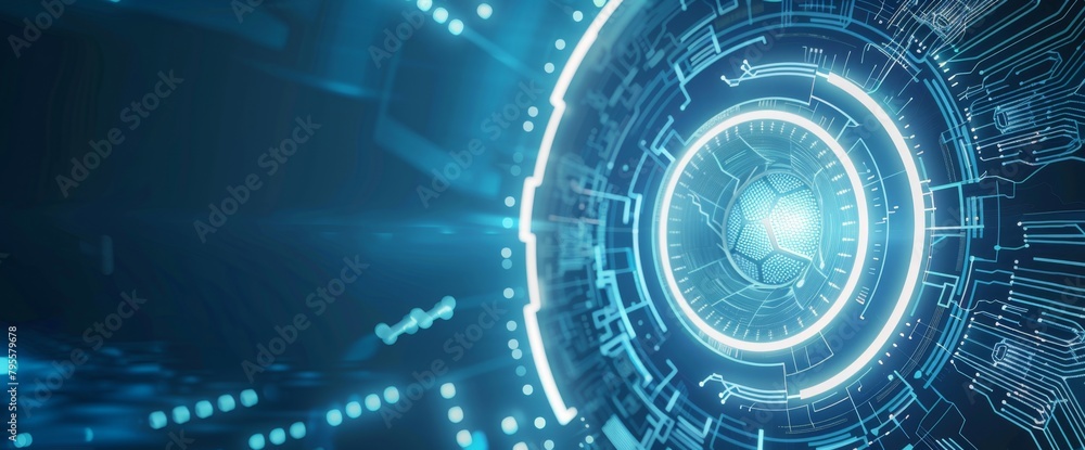 Fototapeta premium background with chip and digital lines, blue color theme, AI technology concept symbolizes innovation, advanced technology, data transfer, artificial intelligence or computer engineering Generative AI
