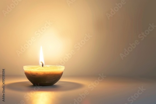 Flickering candle flame illuminating the darkness against a soft transparent white background, perfect for meditation and relaxation