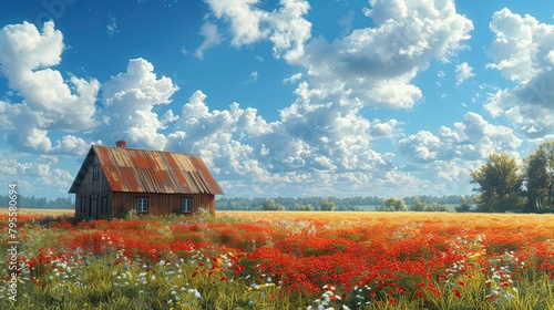 wooden house on summer rural field
