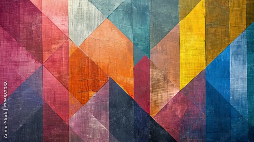 Geometric shapes in vivid hues interlock on a wallpaper, transforming spaces with a burst of color and contemporary flair Geometric shapes in vivid hues interlock on a wallpaper, transforming spaces with a burst of color and contemporary flair