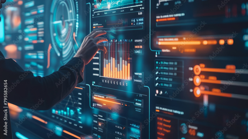 businessman is examining financial data while touching the business growth graph businessman is examining financial data while touching the business growth graph