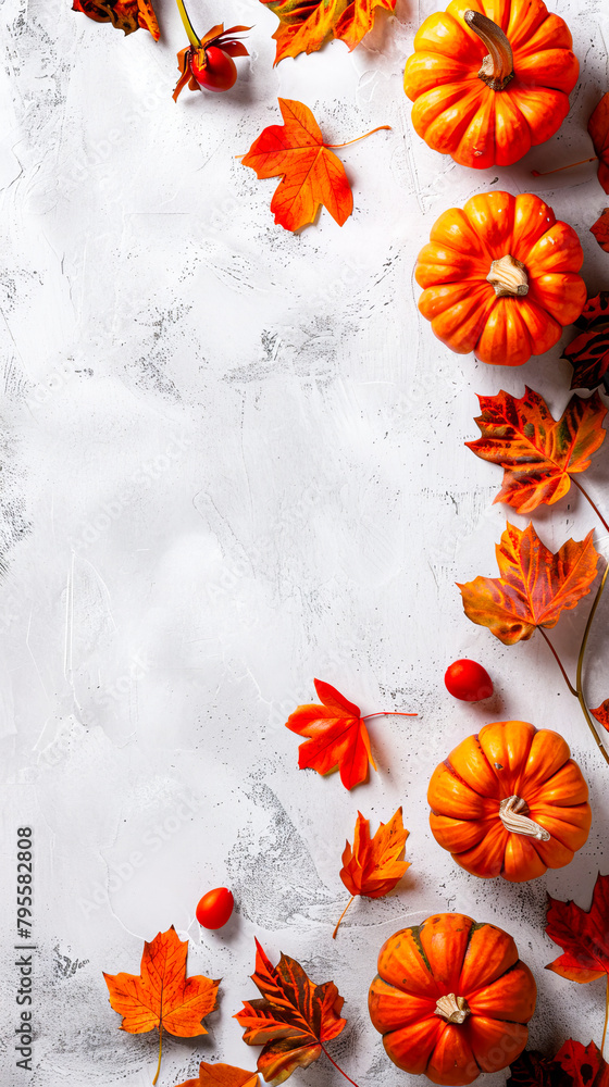 Fall Background with Orange Pumpkins and Leaves
Fall Background with Orange Pumpkins and Leaves