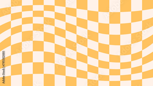 Retro psychedelic checkerboard vector background. Groovy wavy y2k yellow checkered pattern