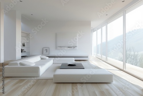 Minimalist living room with clean lines and neutral color palette