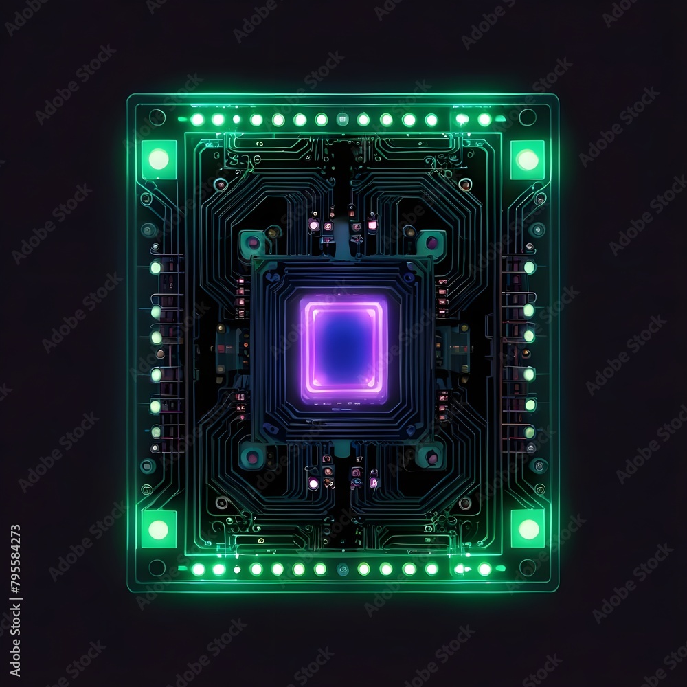 Fototapeta premium a computer screen with the green and red colors of the circuit board.