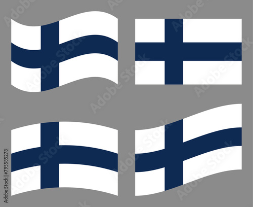 Set of Finnish flag icon vector illustration. Collection of flag of Finland on isolated background.