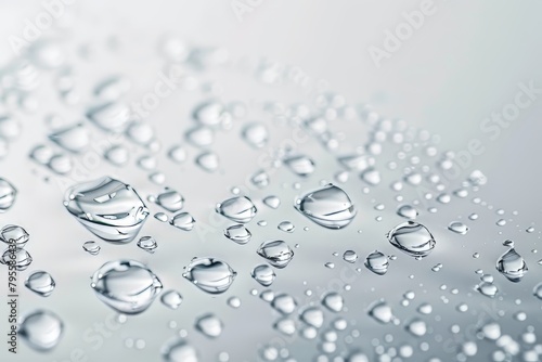 Refreshing water droplets on a transparent white surface  ideal for lively scenes