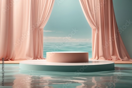 3d render abstract platform podium on water photo