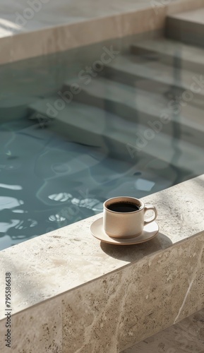Cup of Coffee Next to Pool Ledge © yganko