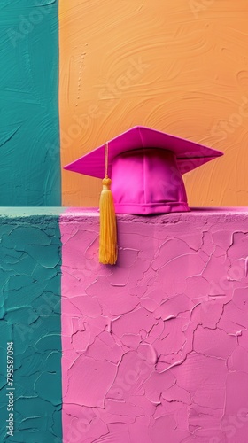 Black Graduation Hat on Colorful Floor © yganko