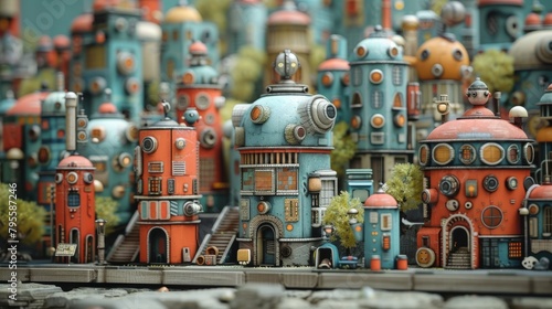 Colorful miniature cityscape in a child's imaginative pop-up book style