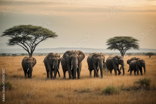 elephants in the savannah a herd of elephants