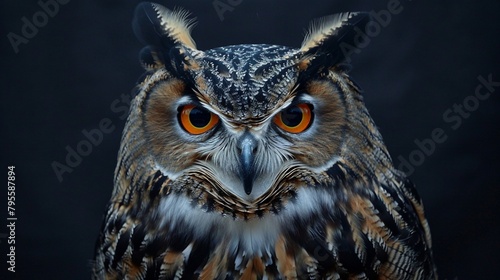 The Intense Gaze of a Majestic Owl, the owl’s focused and alert presence. Generative AI