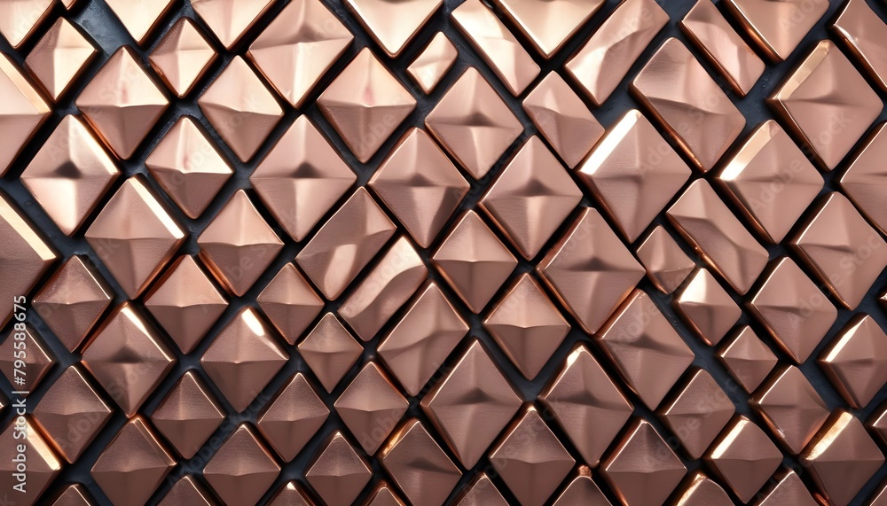 Fototapeta premium Geometric triangular shapes shutter pattern pink gold shiny polished slab texture template