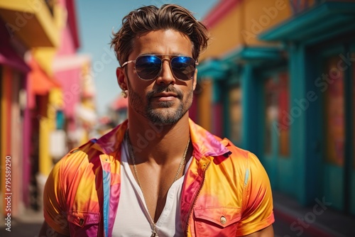 funny and colorful muscular man with sunglasses © juanpablo