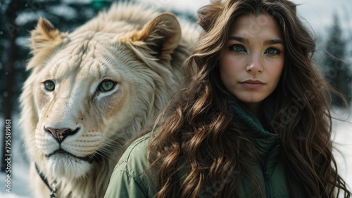 girl with a white lion