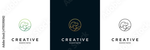 pet shop dog head line art logo vector abstract symbol illustration design