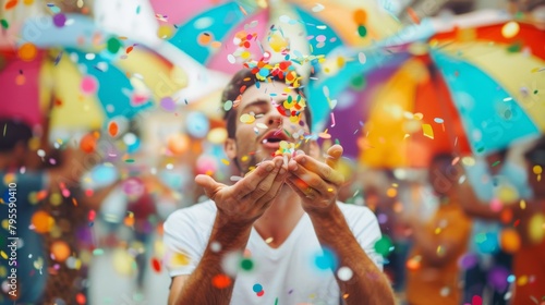 A Man Celebrating with Confetti