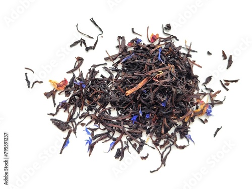 Ceylon tea leaves on a white background.