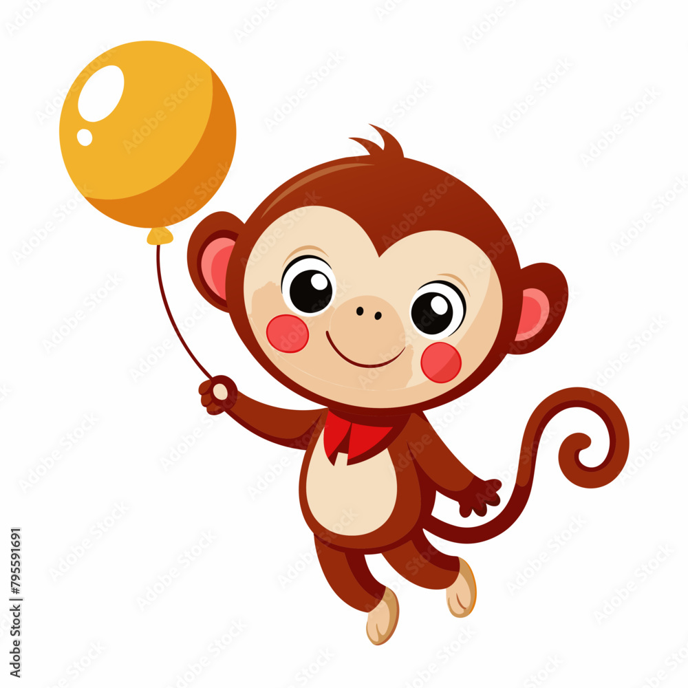 Fototapeta premium Create a white background Cute Monkey Flying With Balloon