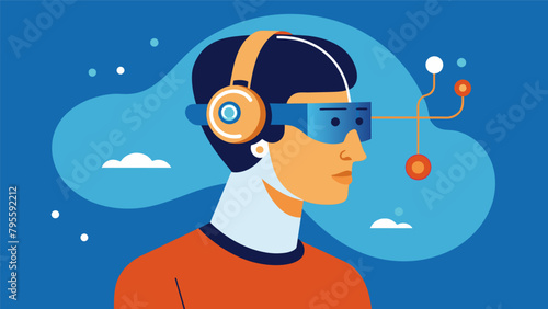A man wearing a sleek neurofeedback headset focused intensely as he trains his brain to overcome cognitive deficiencies using biofeedback techniques..