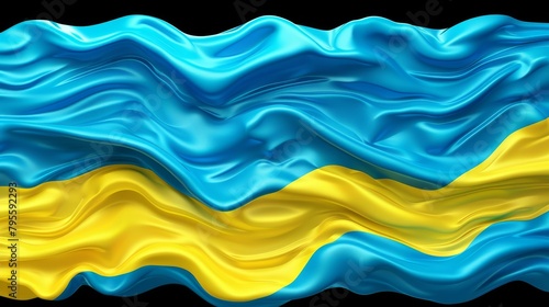 Luminous blue and yellow neon flag on black background