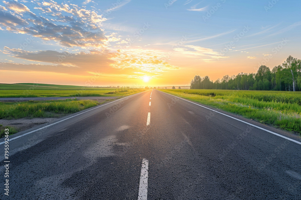Beautiful empty asphalt road on a sunset. AI generative Beautiful empty asphalt road on a sunset. AI generative