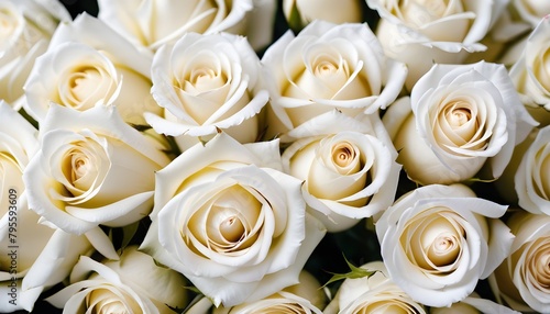 White roses multitude close-up view