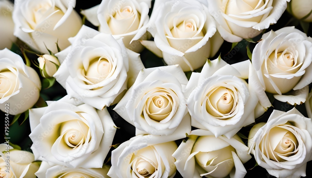 White roses multitude close-up view White roses multitude close-up view