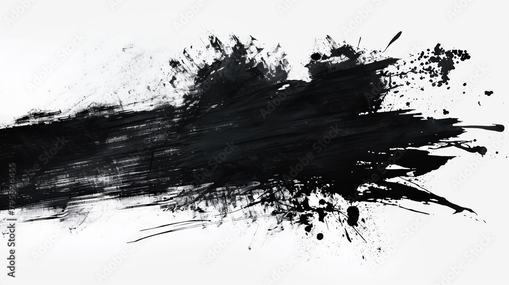 abstract black ink splatter and brush strokes on white background ...