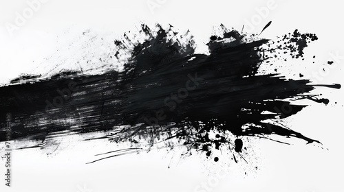 abstract black ink splatter and brush strokes on white background grungy artistic design elements photo