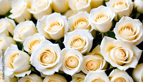Lot of white roses background, macro close-up view