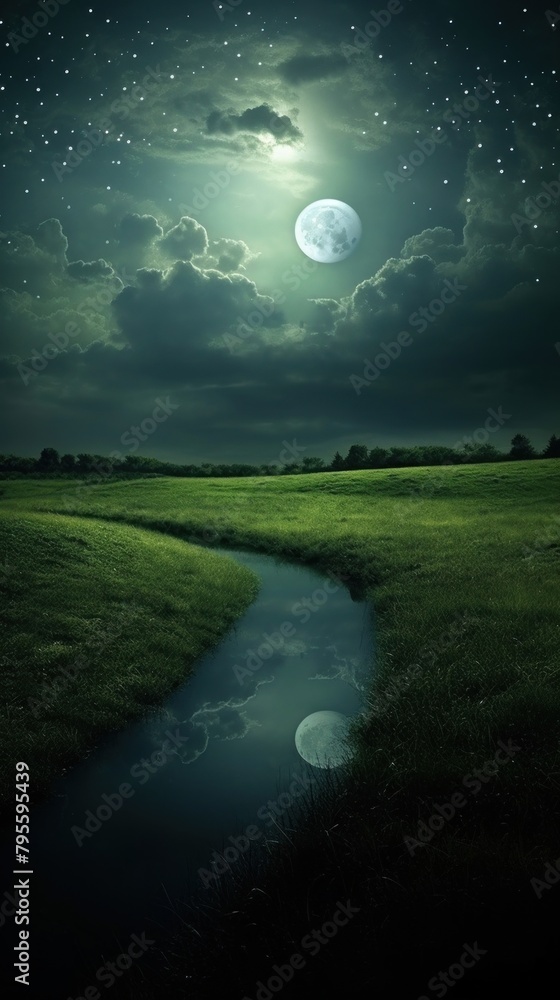 Cool wallpaper hilly grass moon reflection.