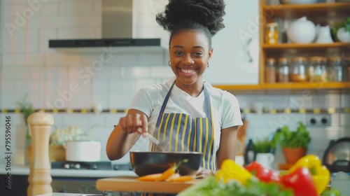 A Joyful Woman Cooking Meal photo