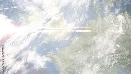 Zoom in from space and focus on Tonbridge, UK. 3D Animation. Background for travel intro. Elements of this image furnished by NASA photo