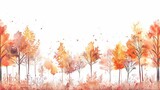 Minimalist Watercolor Autumn Woodland Scenery with Vibrant Foliage and Copy Space for Wallpaper or