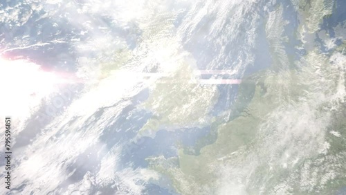 Zoom in from space and focus on Bromsgrove, UK. 3D Animation. Background for travel intro. Elements of this image furnished by NASA photo