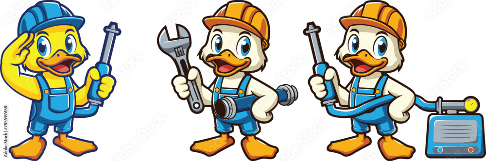 cute duck worker mascot for logo or business cute duck worker mascot for logo or business
