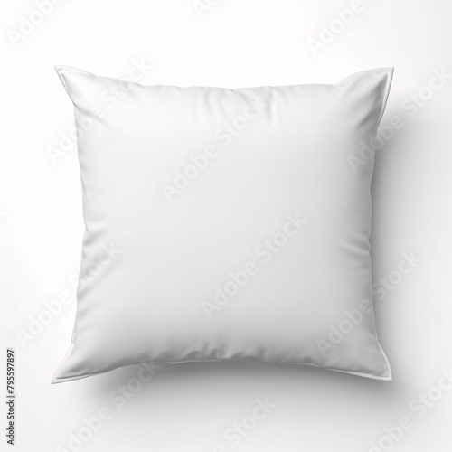 Blank white square textile pillow. Photo-realistic object mockup template. 