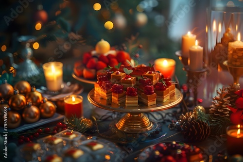 Festive Treats in Cozy Holiday Display with Candles and Photography
