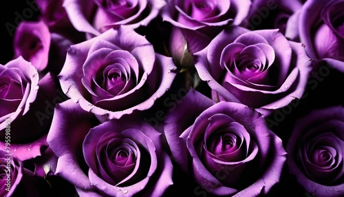 Lot of purple and violet roses macro background card